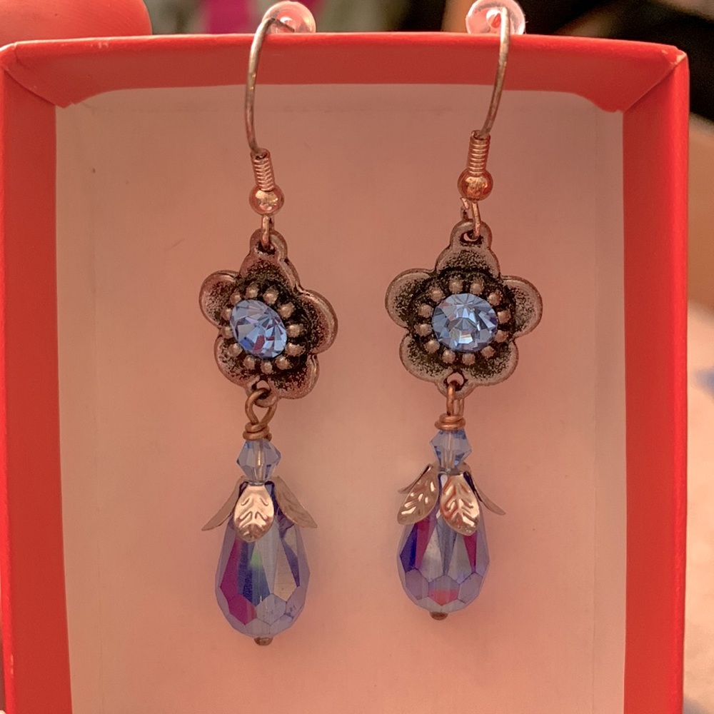 Blue Flower Dangle Earrings